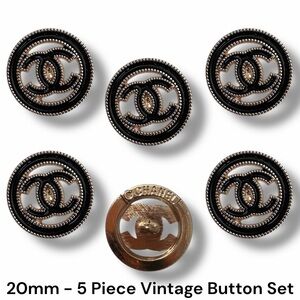 Set of 5 Vintage Stamped Designer Luxury Buttons Gold & Black - 20mm